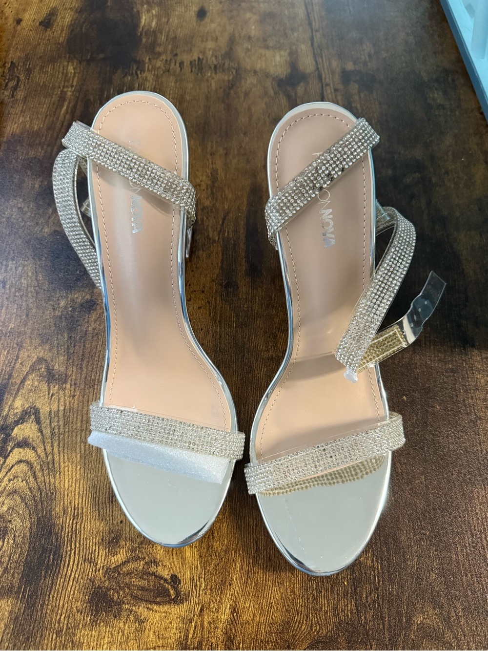Strappy Crystal Accent Women's Sandals in Champagne